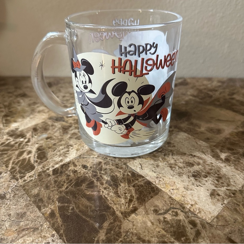 Disney Halloween Glass Mug with Mickey and Minnie